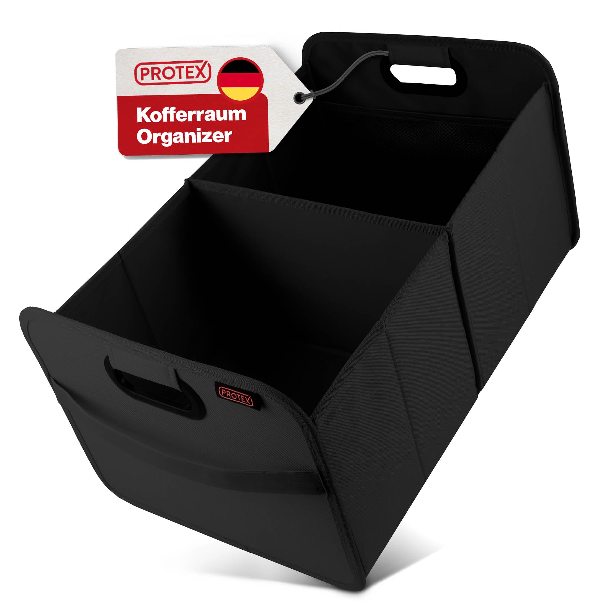Oramics Kofferraum Organizer - 58 x 35 x 31 cm (LxBxH) - Aufbewahrungskorb,  Einkaufskorb - Faltbare Autotasche, Kofferraumtasche in schwarz, zum