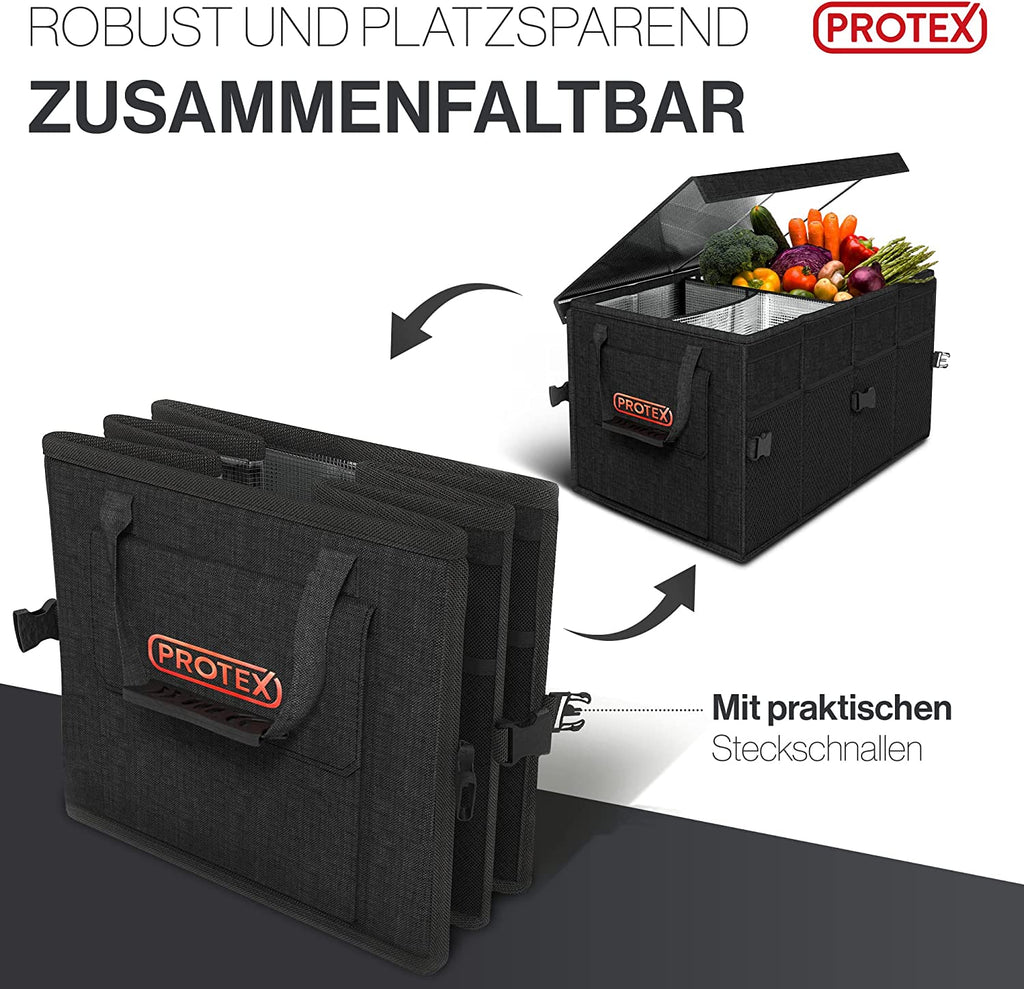 PROTEX Kofferraum Organizer 70 l - Faltbare Kofferraumtasche mit Deckel -  XXL Kofferraumbox mit Wärme- & Kältedämmung - Praktisch & Wasserdicht